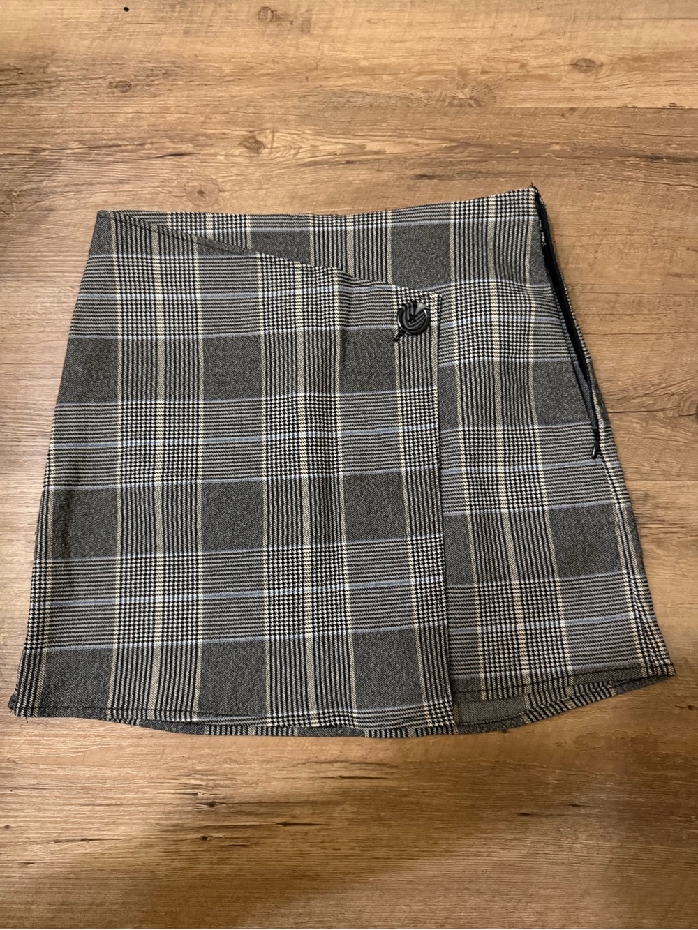 Garage Plaid Wrap Mini Skirt in Gray and Black